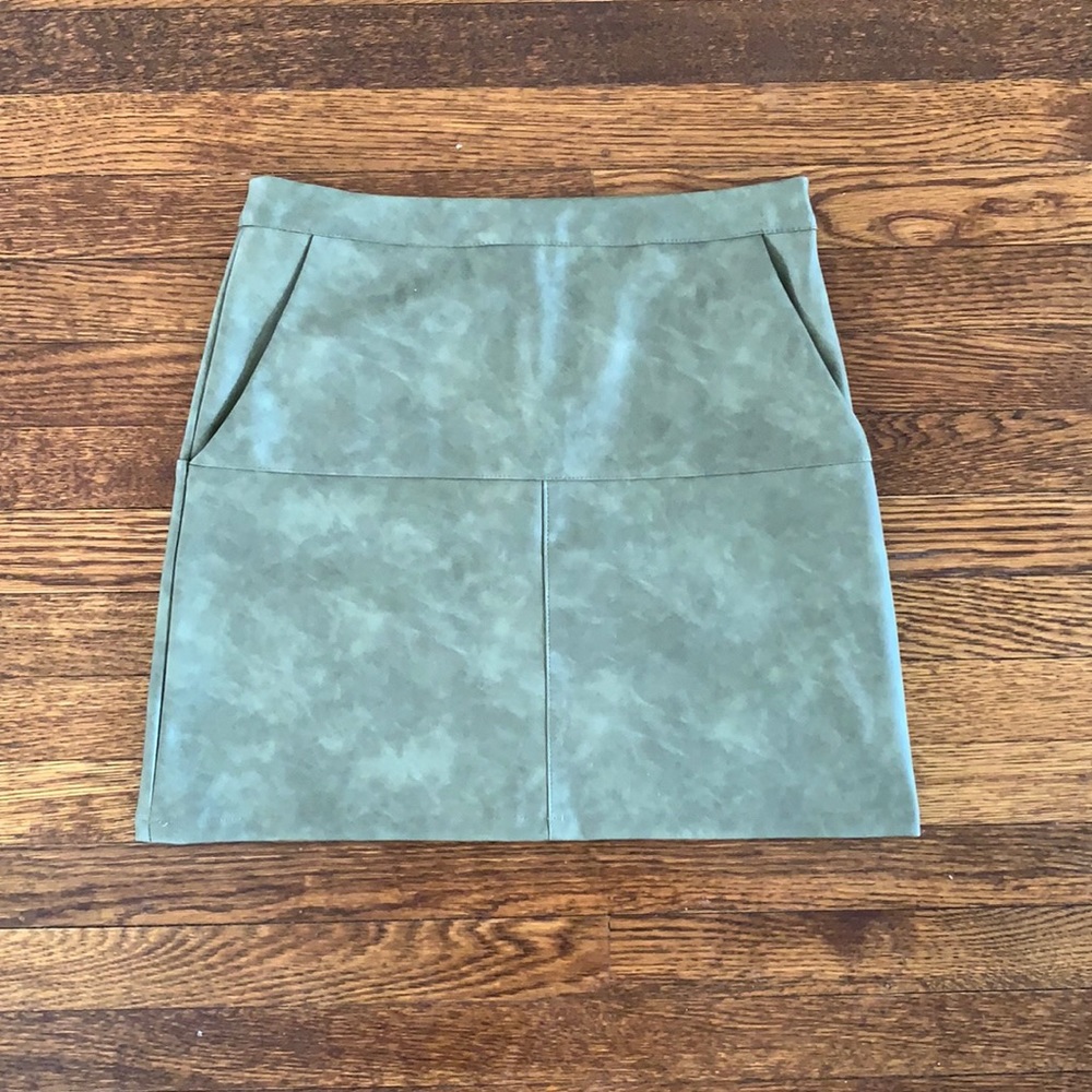 olive vegan leather mini skirt